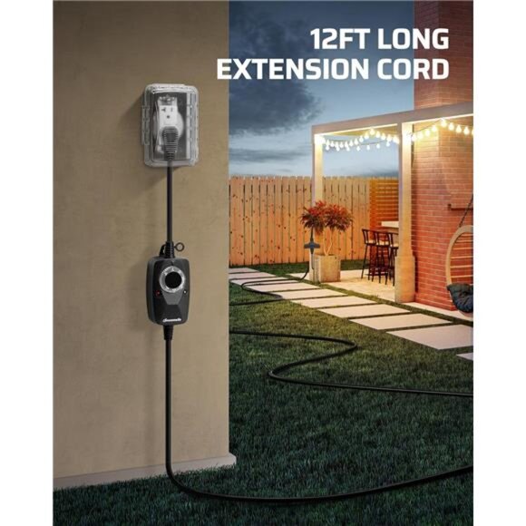 Light Timer Outdoor Weatherproof with 12FT Extension Cord,Photocell Timer Switch - Picture 2 of 8